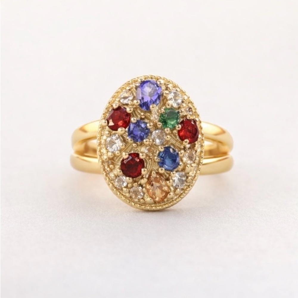 Multicolor CZ Cluster Dome Ring | Size 6 | 18K Gold Filled